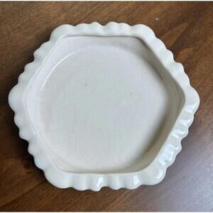 White Scalloped Trinket Dish: Copeland Spode Style Hexagon Plate (MCM)